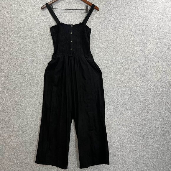 Aeropostale Jumpsuit Womens Size L Black Button Front Smocked Sleeveless - Picture 4 of 10